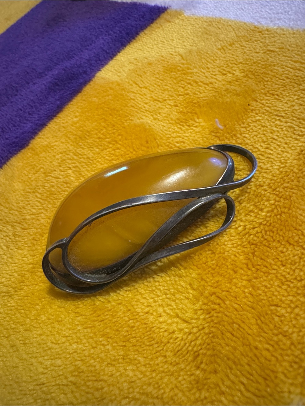 Antique Baltic Amber Eggyoke Teardrop Brooch Pin -925 silver - Picture 3 of 8